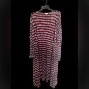 Cute Gray/Maroon Striped Long Sleeve Oversized Cardigan